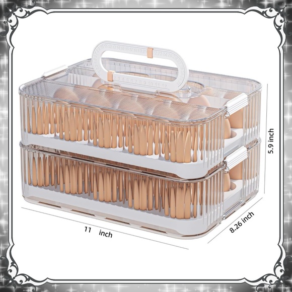 Egg Container for Refrigerator 2 Tier Holder Fridge Trays Time-Scale Organizer - Picture 6 of 7